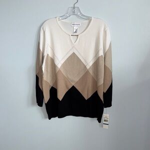 Alfred Dunner Women's Diamond Pattern Sweater - Black, Tan, Cream size XL